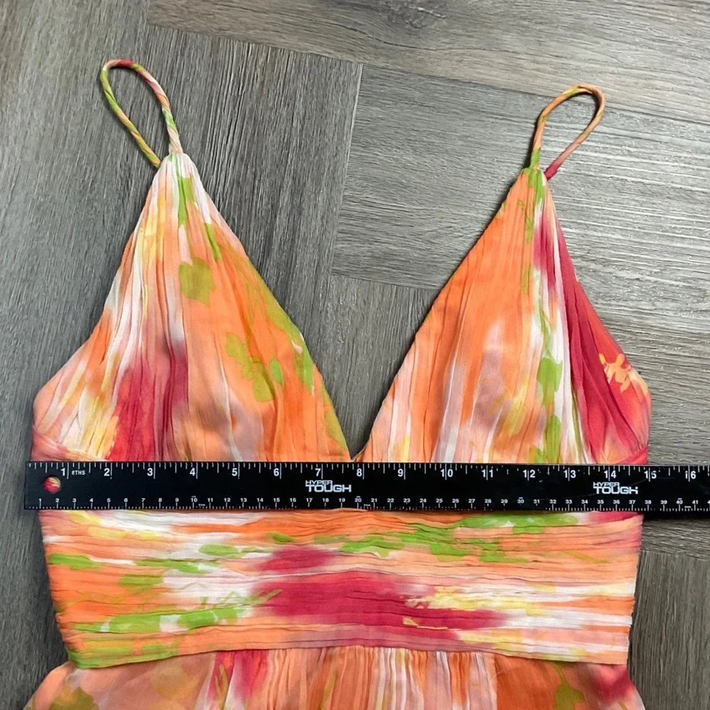 Laundry by Shelli Segal 100% Silk Watercolor Floral Dress Womens 4 Orange Pink - Picture 10 of 12